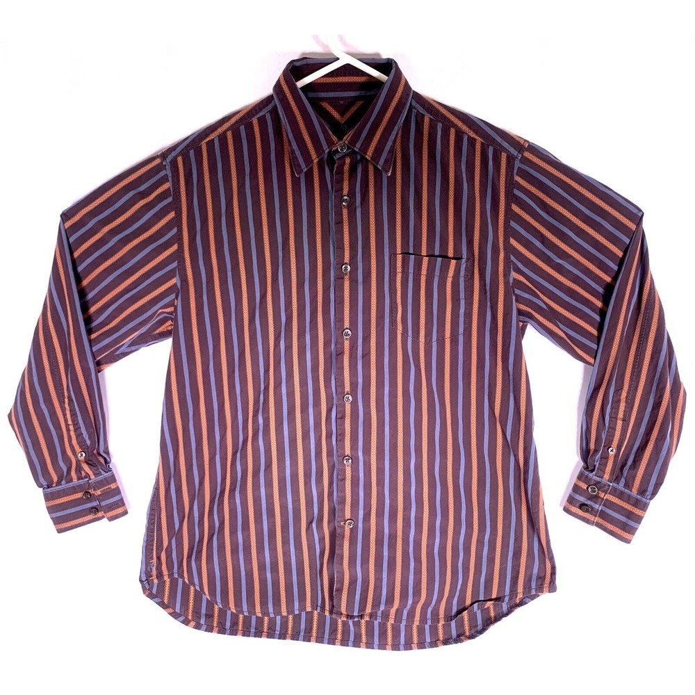Tommy Bahama Long Sleeve Button Down Shirt Men's Large Brown/Blue/Orange Striped